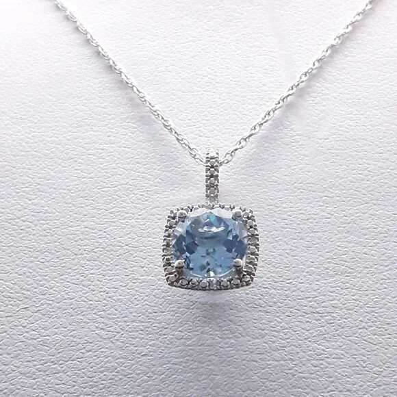 NEW sterling silver blue topaz and cz pendant necklace - Picture 11 of 11